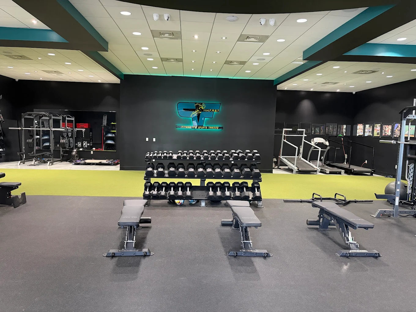 PrimeFAST gym floor with dumbbells